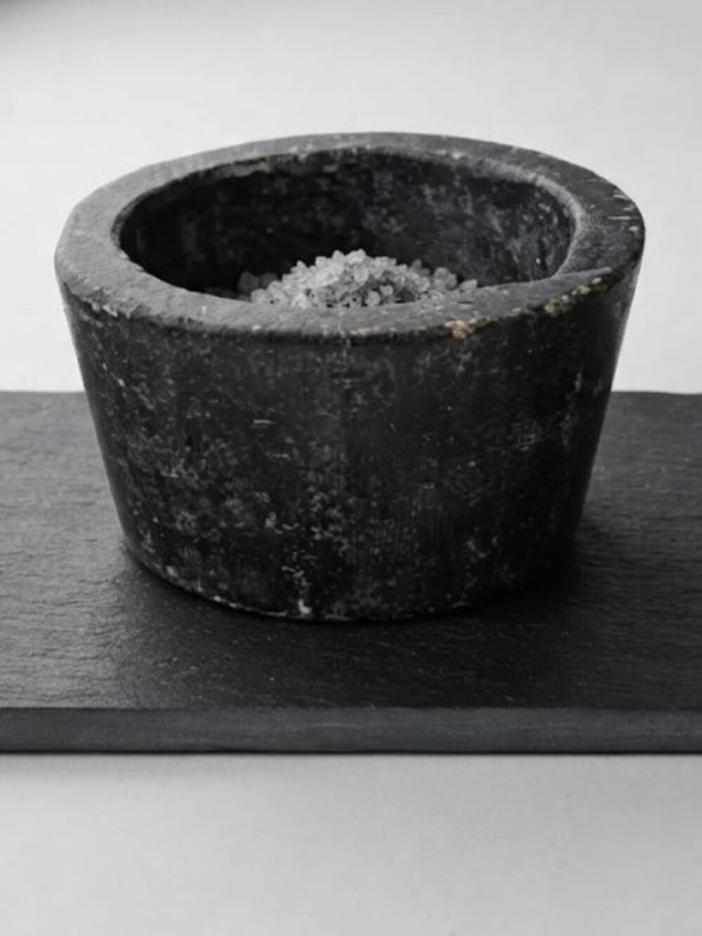 Vintage Black SMALL 3.5" X 2" Stone Carved Kitchenware Salt Bowl Heavy Stone